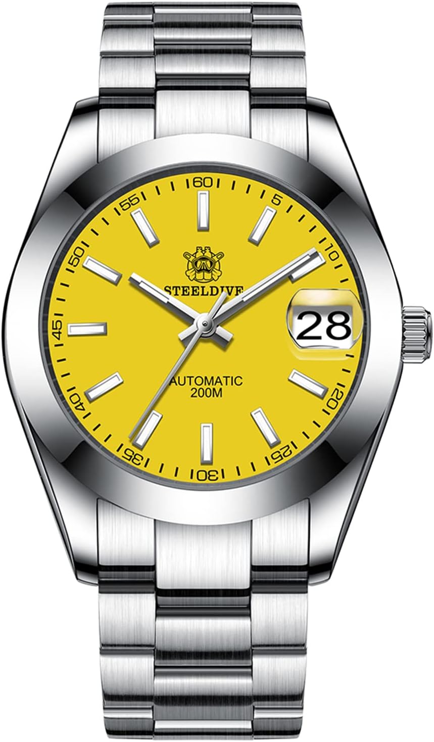 SteeldiveAUSteeldive SD1934, Smooth Bezel, Yellow, NH35, Lume,200m Diver, Diving, BNIB