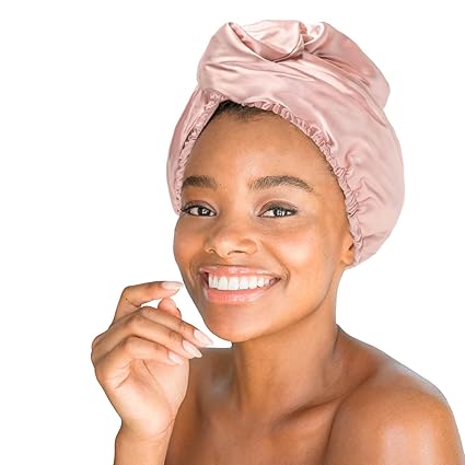 Kitsch Satin-Wrapped Hair Towel, Hair Towel Wrap for Women, Hair Turban for Drying Wet Hair, Eco-Friendly Hair Towel, Super Absorbent and Ultra Soft, After Spa Hair Towel (Blush)