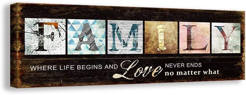 Kas Home Inspirational Quotes Motto Canvas Wall Art,Family Prints Signs Framed, Retro Artwork Decoration for Bedroom, Living Room, Office & Home Wall Decor (5.5 x 16 inch, Family)