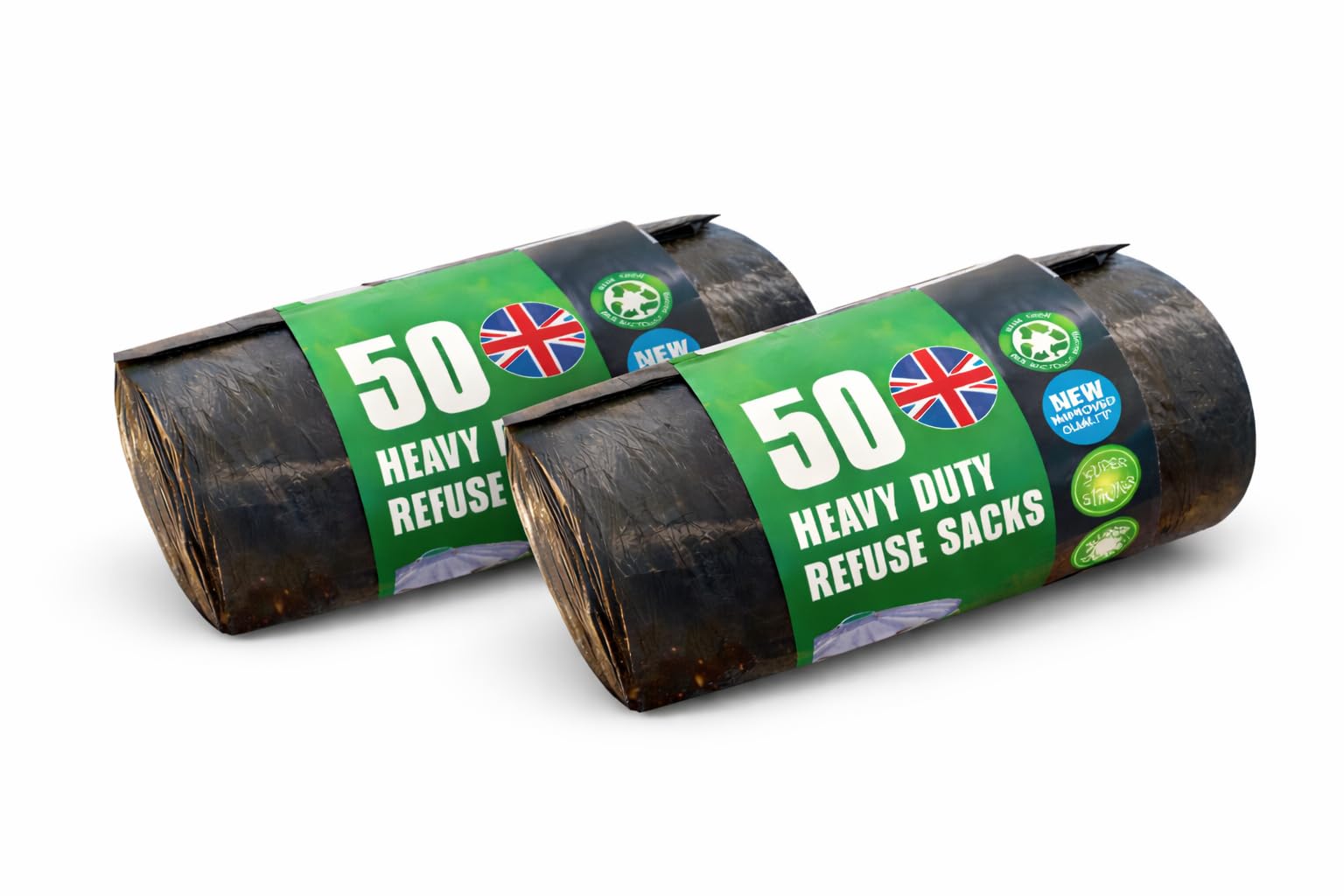 Get The Gift 100 HEAVY DUTY BLACK REFUSE SACKS STRONG THICK RUBBISH BAGS BIN LINERS 70 LITRES Refuse Sacks, Bin Bags, Bin Liners, Flat Top, Recycled, Tear Resistant. (Pack of 2)