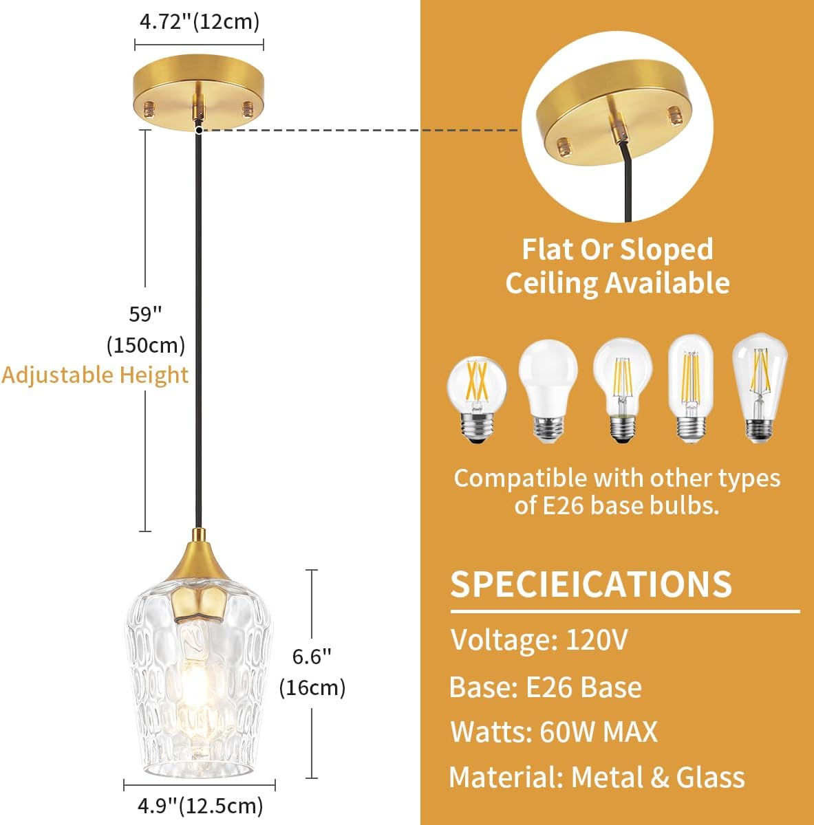 Brushed Gold Pendant Light Fixtures, Thick Hammered Glass Pendant Lights Kitchen Island 3 Pack Modern Hanging Light Hallway Ceiling Light Fixtures Mini Pendant Lights for Bathroom Dining Room