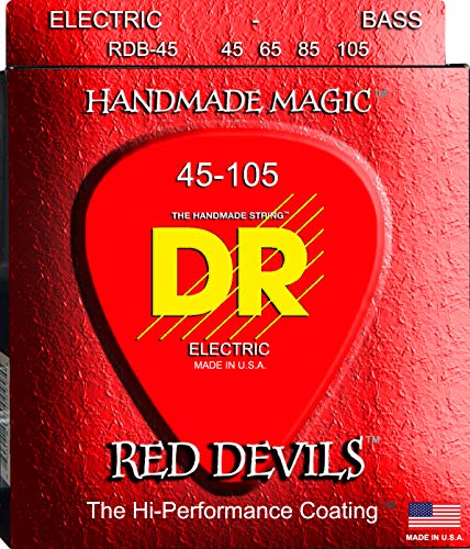 DR String RDB-45 Red Devils Jeu de cordes pour guitare basse - Les Beatles, Paul McCartney, John Lennon, RIngo Starr, George Harrison DR String RDB-45 Red Devils Jeu de cordes pour guitare basse