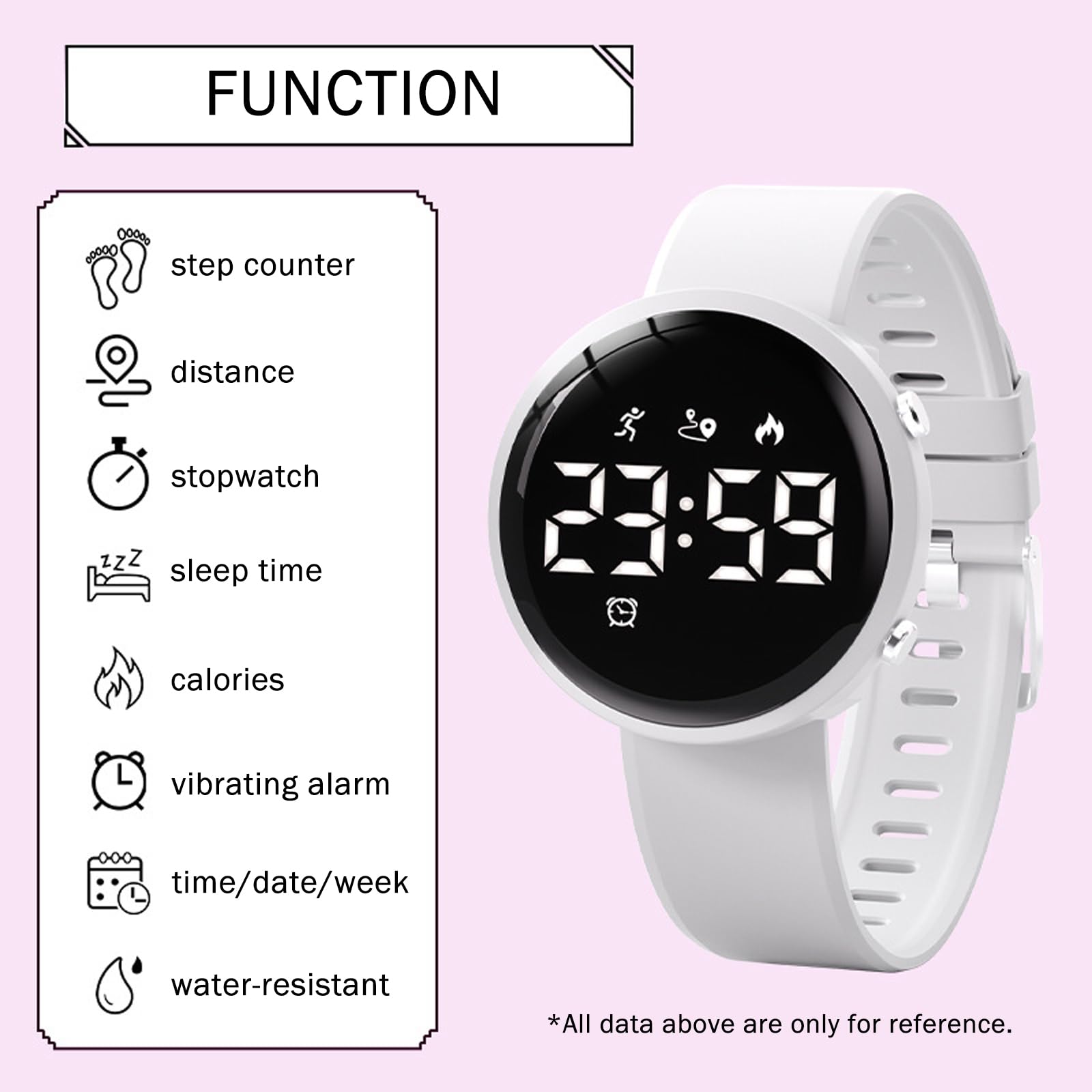 findtime Tracker d'activité sans smartphone, podomètre, montre numérique pour femme pour les calories, la distance parcourue, compteur de pas pour la marche