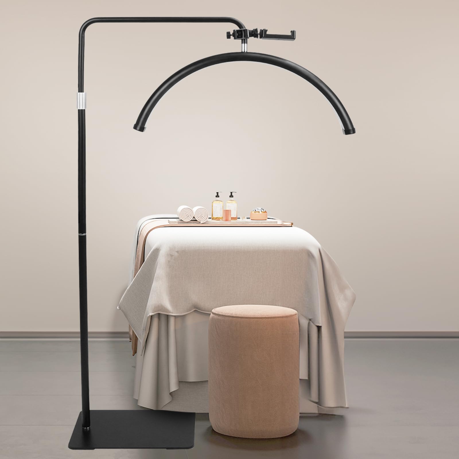 Half Moon LED Floor Lamp - Professional 19-inch Shadow-Free Light for Lash Techs, Estheticians & Tattoo Artists | Dimmable for Eyelash Extensions, Nail Art, Home & Office (Pink)