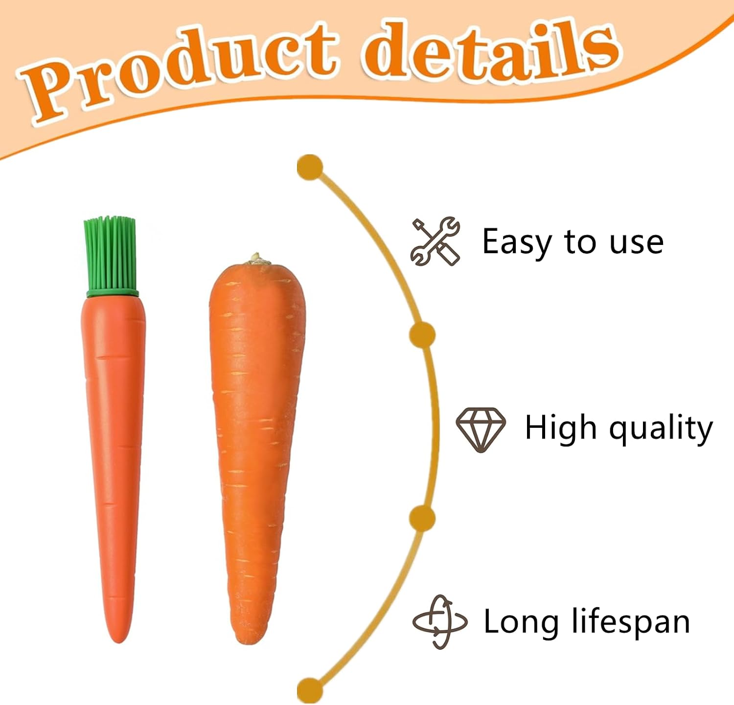 Silicone Oil Brush, Carrot Shape, 2 Pcs