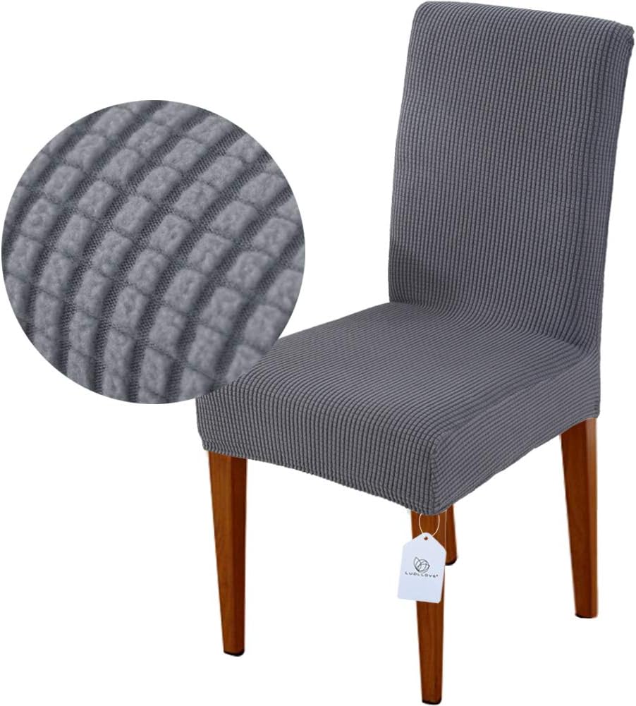 Dining Chair Covers Set of 6, Stretch Removable Washable Chair Covers for Dining Chairs with Elastic Band (Gray)
