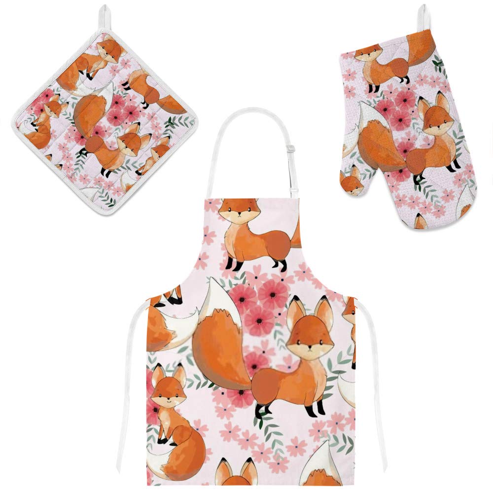 Tablier de cuisine 3 pièces anti-taches avec gants de cuisson isolants motif nuages