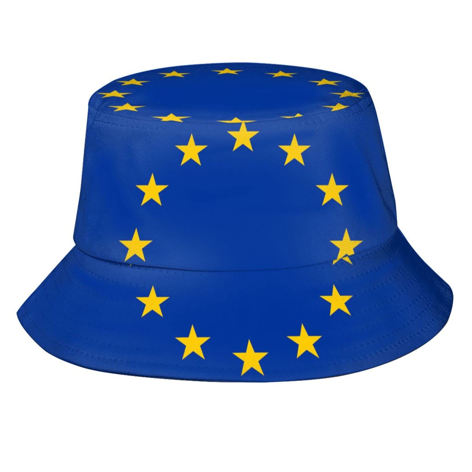 Nlwqekv Unisex As Pic European Union Flag Bucket Hat For Women Men, Fashion Packable Fisherman Hat For Travel Beach Vacation