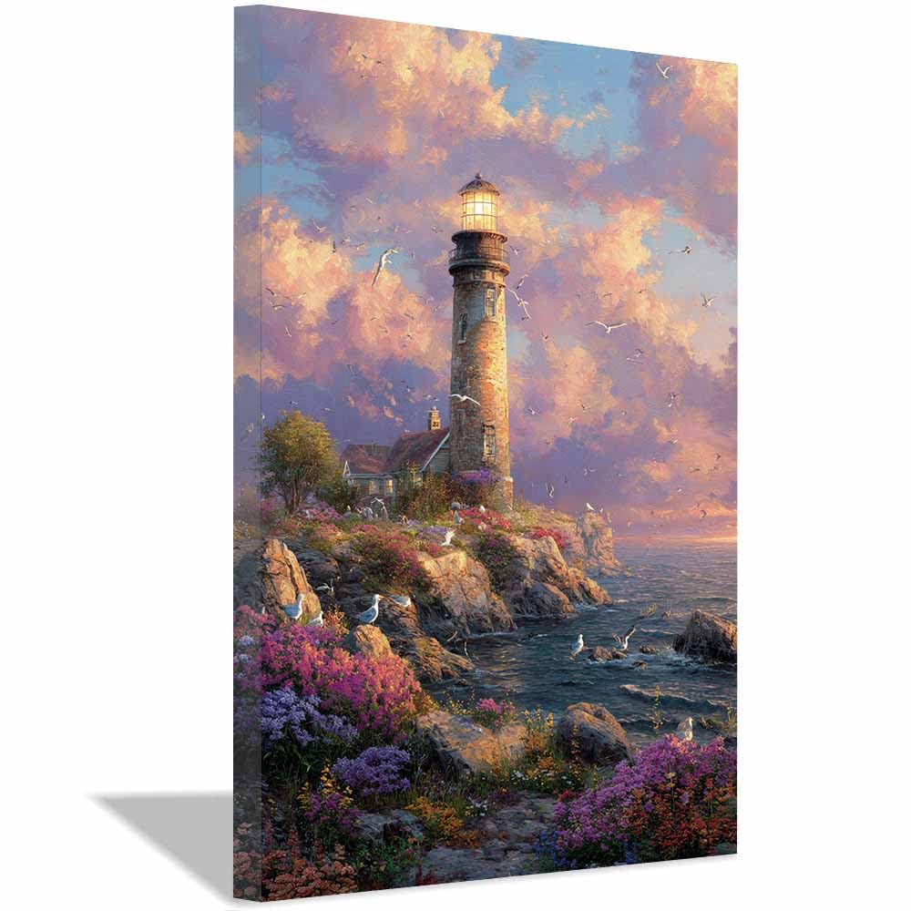 HUYEEI Landscape Wall Art Beautiful Lighthouse Modern Canvas Print On Artwork, Suitable for living room, bedroom, for Kids Room Decoretc.(multicolored)-60x80cm Framed