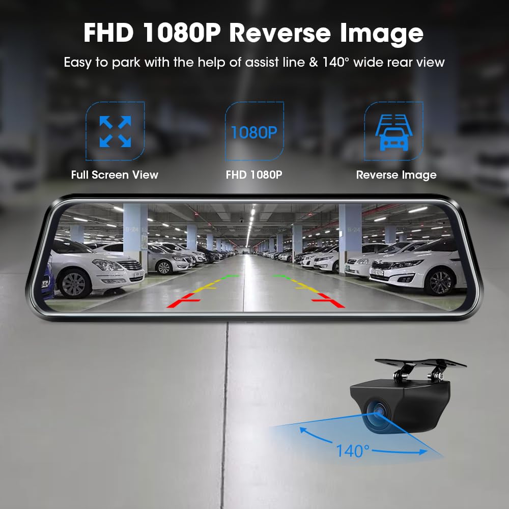 Jansite Spiegel Dashcam mit Rückfahrkamera 10'' Touch Screen FHD 1080P Autokamera Rückfahrkamera Spiegel mit 10 Meter Kabel, Dashcam Spiegel mit 170° Weitwinkel-Nachtsicht Weitwinkel G-Sensor