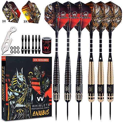 Whimlets Steel Tip Darts Set - Professional Darts Steel Tip for Dartboard with Brass Barrels and Extra Aluminum Shafts, O-Rings, Flights + Dart Tool and Sharpener + Gift Case - Darts Metal Tip Set