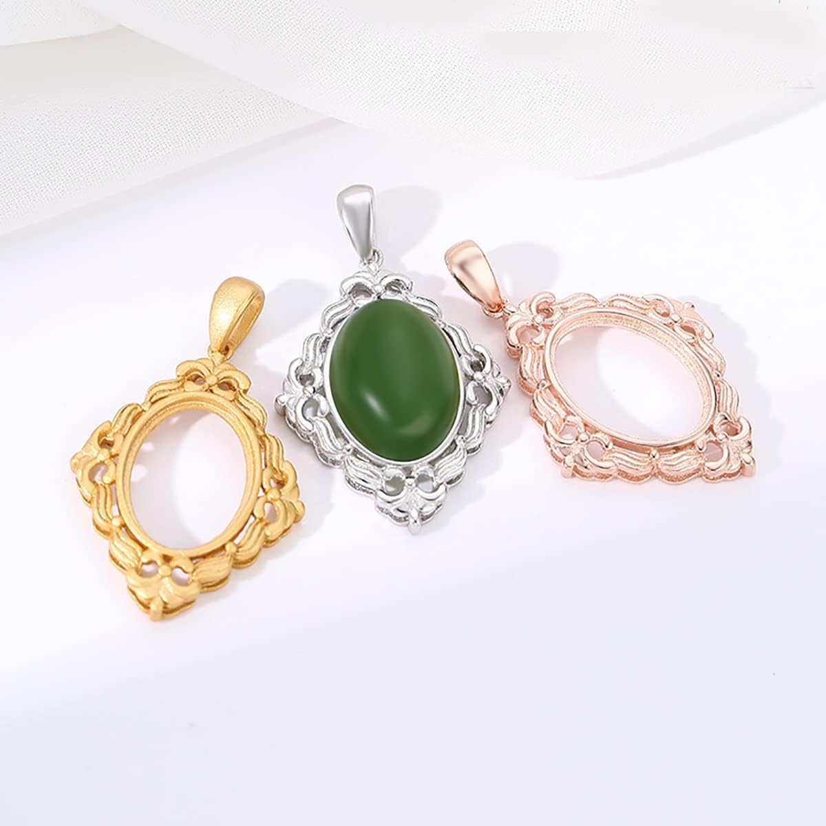 925 Sterling Silver Bezel Cup Pendant Base fit 10X14mm Oval Cabochon Mounting Setting Pendant Blank Charm Jewelry Making for Women(Platina Color)