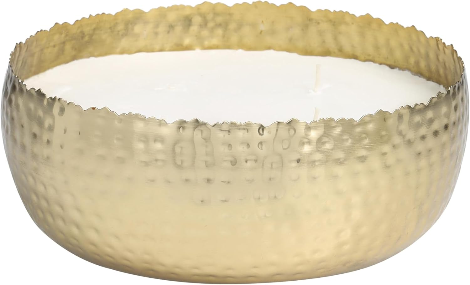 Deco 79 Metal Decorative Candle English Garden Scented Wide Hammered 90 oz 4 Wick Aromatherapy Candle with White Wax, Wax Aromatherapy Candle 10" x 10" x 4", Gold