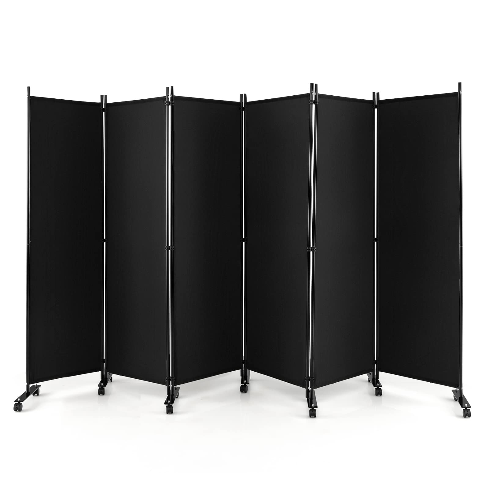 GIANTEX Paravent Intérieur à 6 Panneaux, Separateur de Pieces sur roulettes, 334,5 x 172 cm, Paravent Pliable avec Pieds Larges, Cloison de Séparation, Protection privée (Noir)