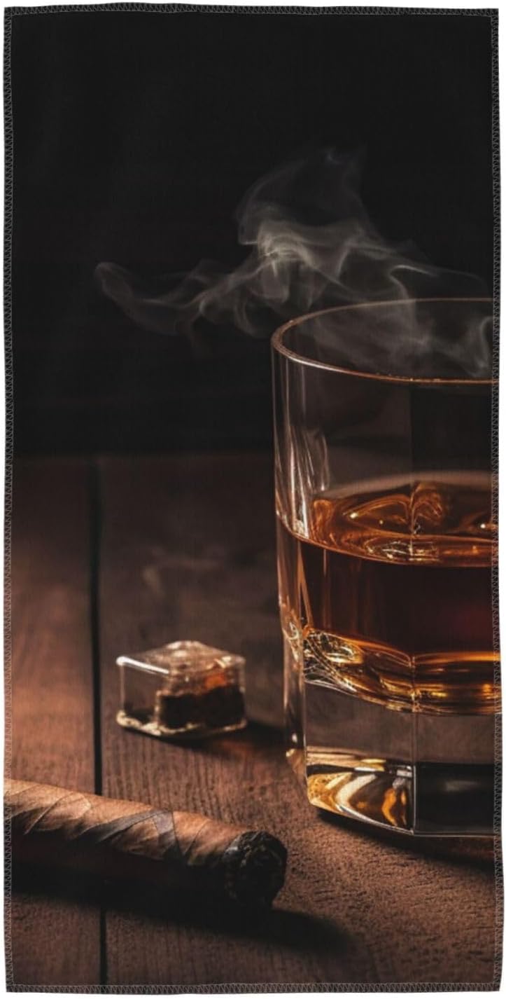 Cigar & Whiskey Hand Towels for Bathroom, Soft Absorbent Bath Towels Decorative Guest Towel Microfiber Face Towel 13.8″X27.5″ Kitchen Dish Towels for Home Hotel Gym Spa Yoga