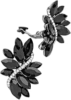 Vista 1 de Rosemarie Collections Aretes de clip para mujer, diseño de hoja de marqués de cristal, 1.87 pulgadas