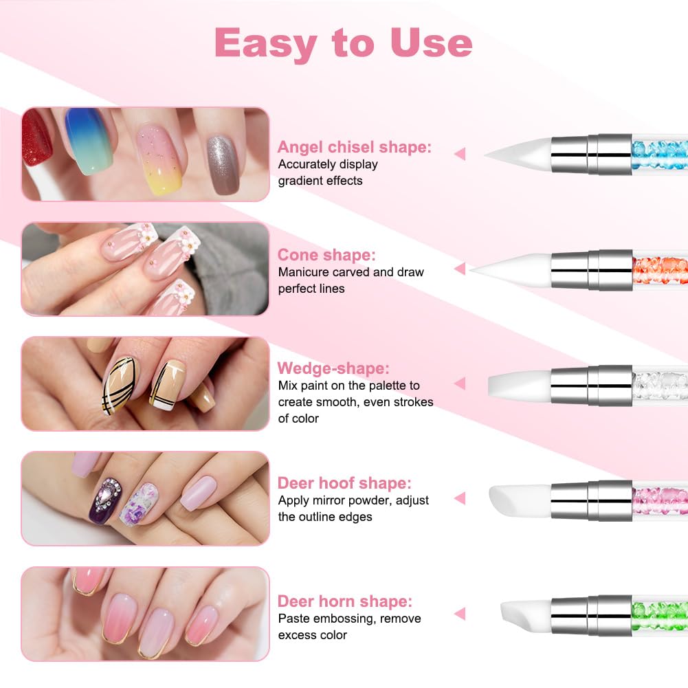 Pennelli in Silicone per Unghie, 5 Pezzi Pennelli in Nail Art con due punte Pennello, Nail Art Sculpture Pen, per intaglio per unghie in gel Strumenti per nail art, per nail art DIY
