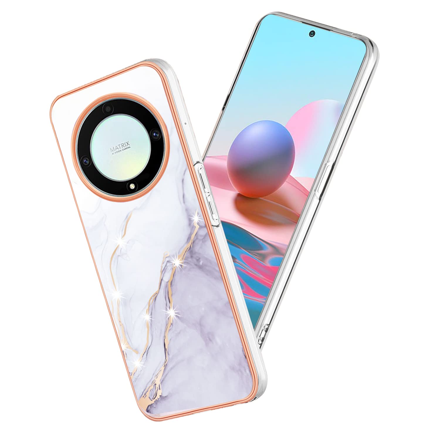 Yarxiawin Phone Case for Honor Magic 5 Lite Clear Siliocne Edge, Pink Elegant Marble Design for Honor Magic 5 Lite Case Shockproof Anti-Fingerprint
