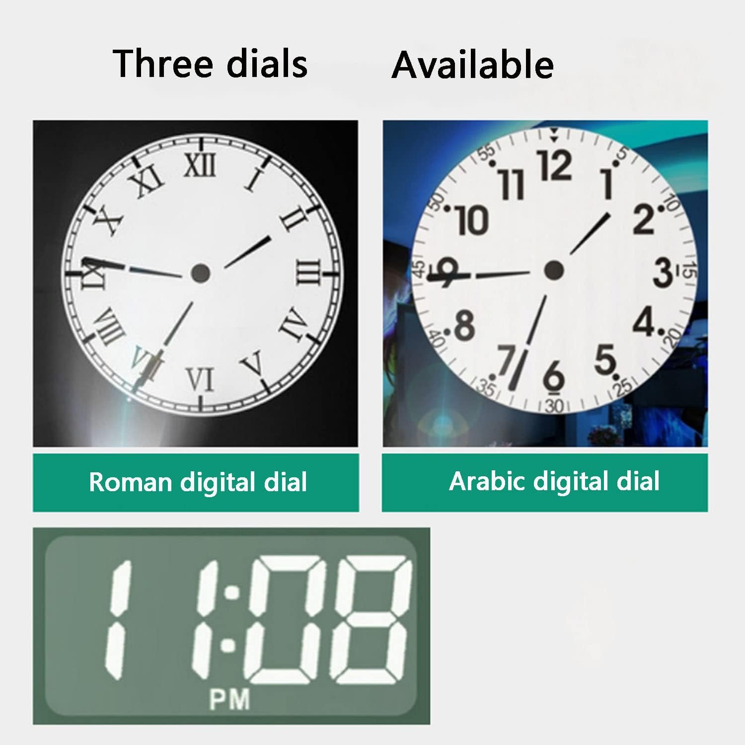 Projection Clock, Clock with 180° Rotatable Projector, Adjustable Brightness for Screen and Projection,alarm Clock for Bedroom,easily Switch Between Roman Numeral Dials, Arabic Numeral Dials,Black