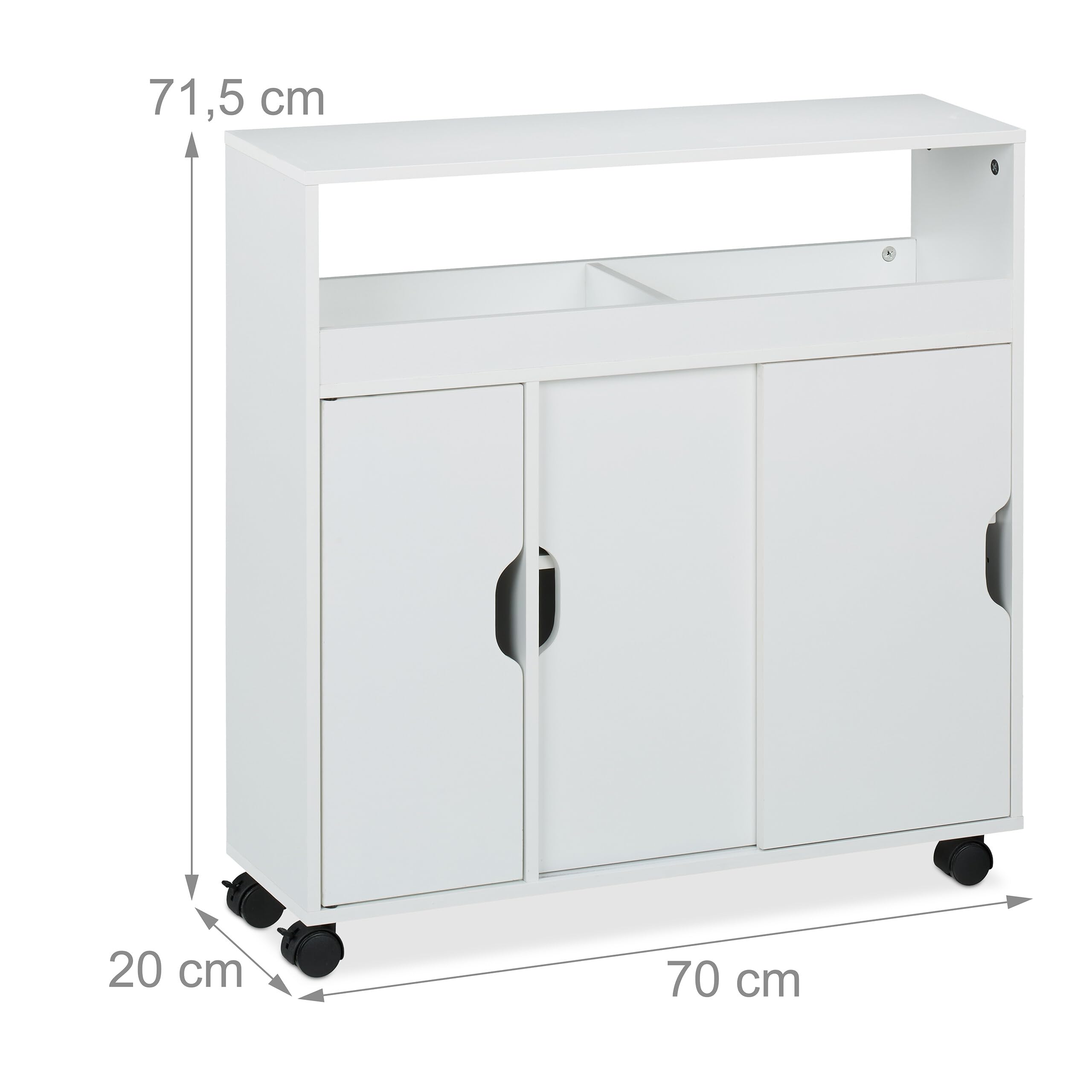 Relaxdays Carrito Auxiliar Estrecho, Armario Puertas Correderas, 71,5 x 70 x20 cm, Mueble Baño y Cocina, MDF, Blanco