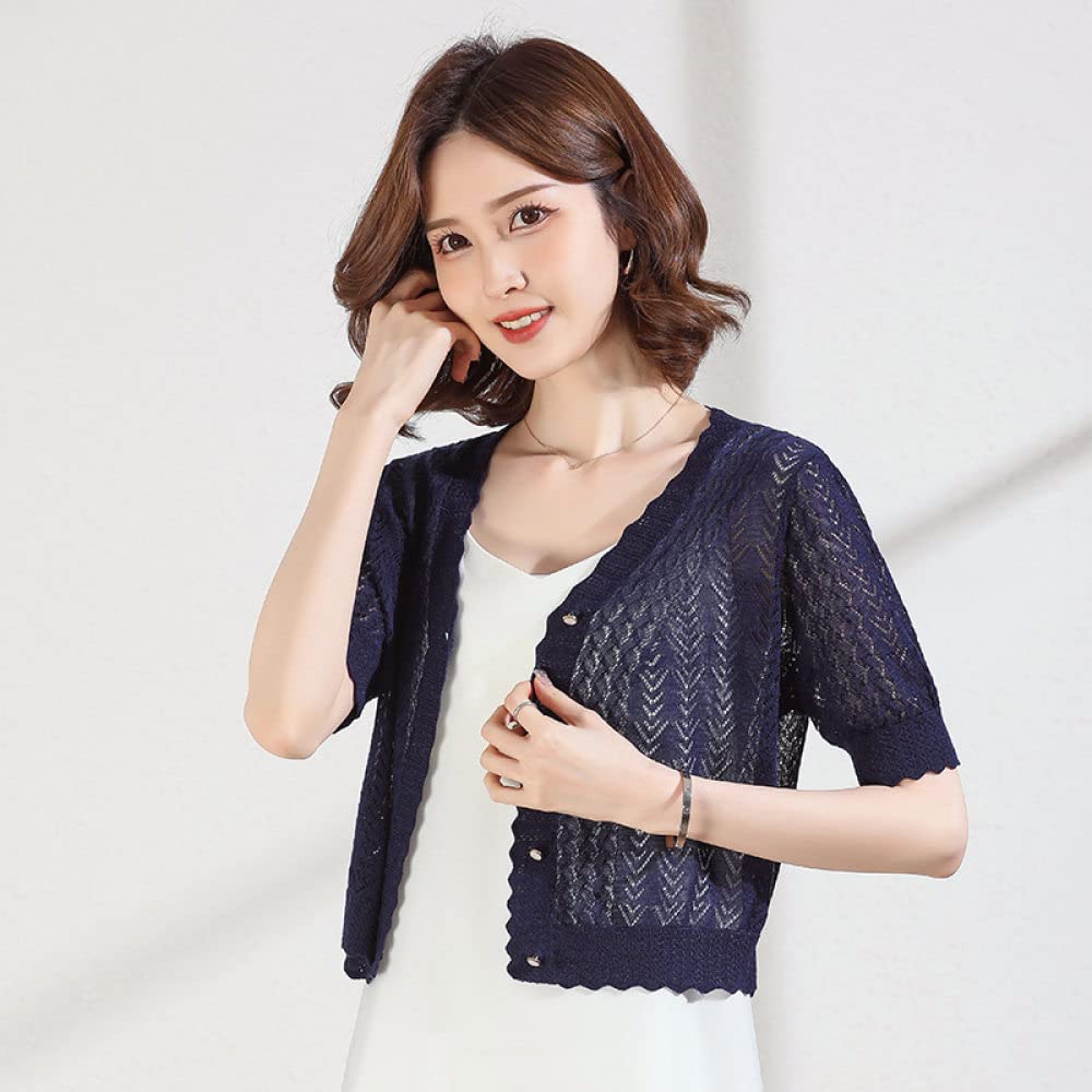 Dünne Strickjacke, Damen-Seiden-Bolero Fischgrätenmuster-Strick-Kurzarmbluse Kurze Ärmelbluse Sommer-Häkel-Cardigans Sexy Damen-Mesh-Oberteile Elegant Leichte Jacke Zum Überziehen Für Elegante