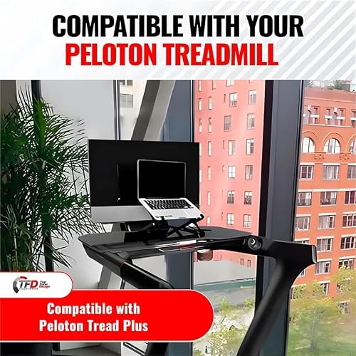 TFD StepTray | Compatible with Peloton Tread Plus ONLY, Made in USA | Walking Desk Attachment Holder for Laptop, Tablet, Phone, & Book - Exercise Workstation - Peloton Treadmill Accessories (Black)