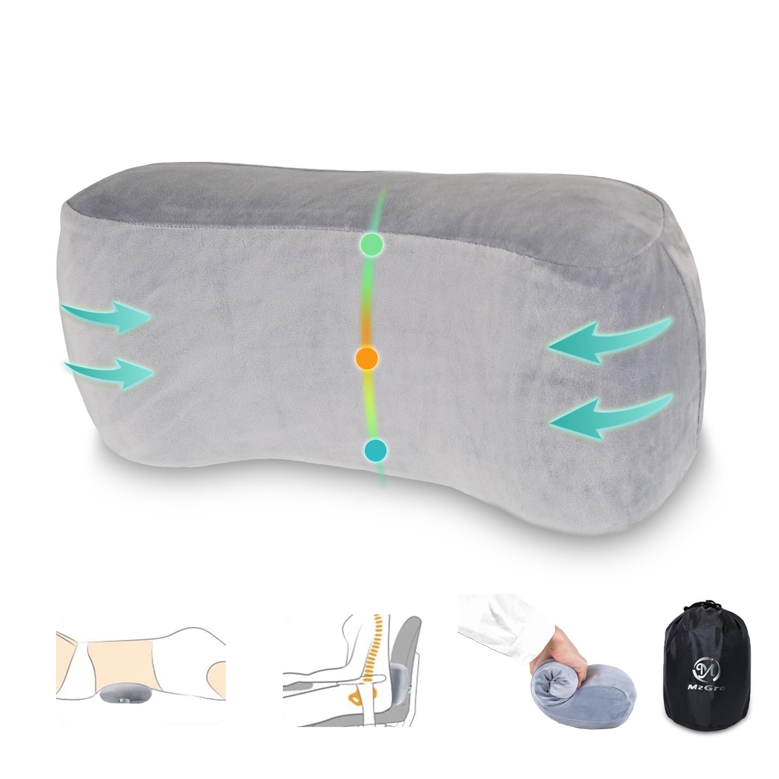 Coussin de soutien lombaire pour fauteuil de bureau et oreiller ergonomique de voiture gris