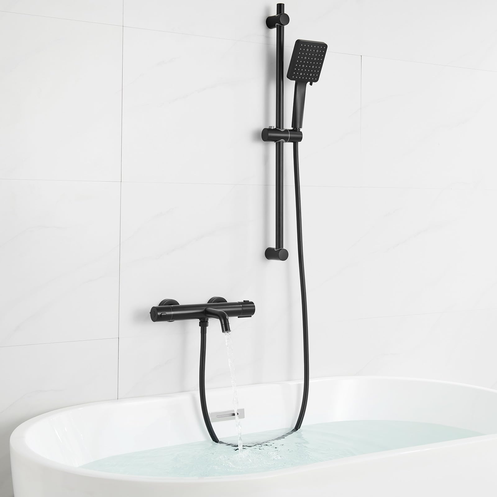 Auralum Mitigeur Douche Thermostatique - Robinet Thermostatique de Douche en Inox 304 avec Verrouillage 38°C - Anti-brûlure - 2 Fonctions pour Bain et Baignoire-Contrôle de la température - Noir