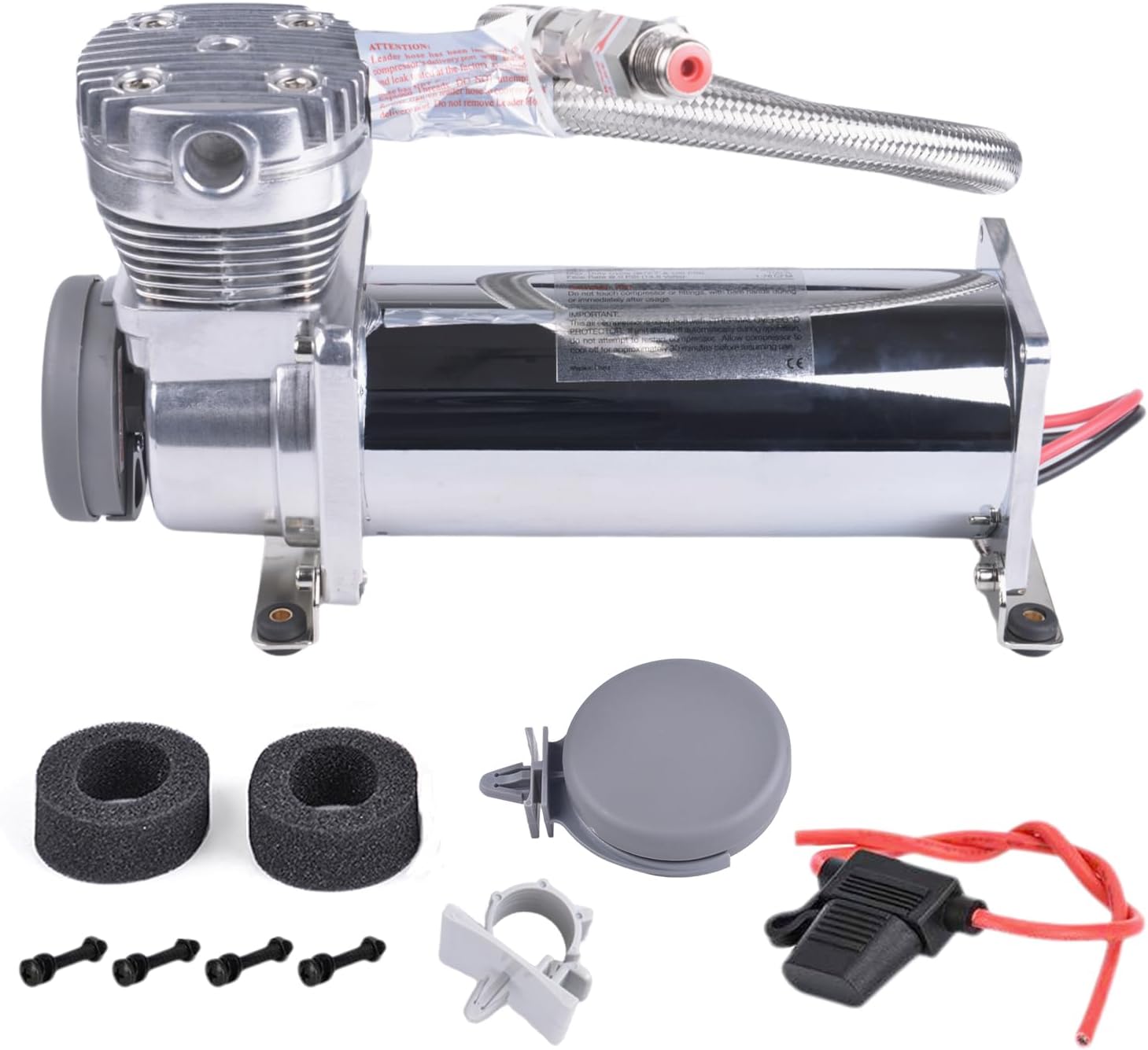 CNRAQR200PSI 3/8 NPT Heavy Duty Air Train Horn/Air Ride Suspension Compressor with 1/4 NPT Replacement Fittings 12V Silver