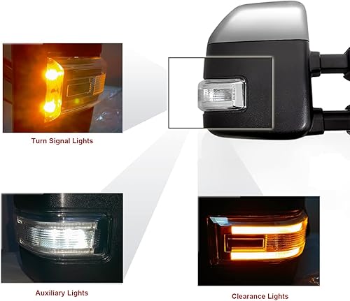 Miniatura 8 de Espejos de remolque aptos para Ford F250 F350 F450 F-550 Super Duty Pickup Truck 2017 2018 2019 2020 carcasa negra con luz de señal de giro con