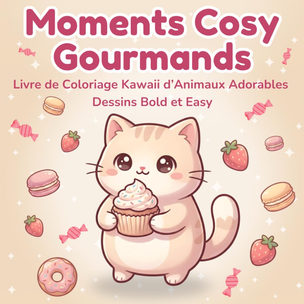 Moments Cosy Gourmands: Livre de Coloriage Kawaii d’Animaux Adorables | Dessins Bold et Easy | Univers Mignon Simple et Facile à Colorier de Chats, ... et Adolescents (Coloriage Kawaii Cosy)