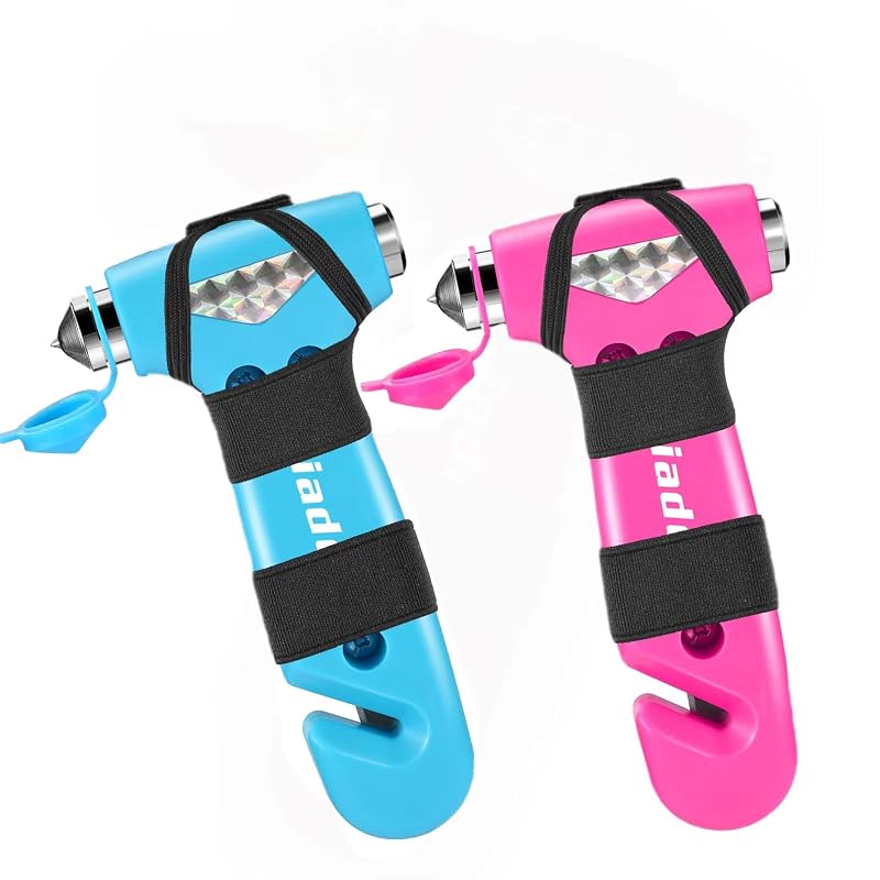 Ferramenta de emergência automotiva Yiader com quebra-vidro e cortador de cinto Rosa + Azul-bebê, kit com 2 unidades
