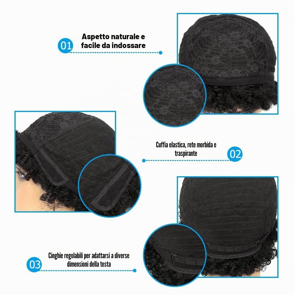 Short Human Hair Wigs for Women Parrucca Donna Capelli Veri Umani Corti Pixie Cut Wigs with Bangs Straight Boy Cut Ladies Wigs Nero Natural 1B
