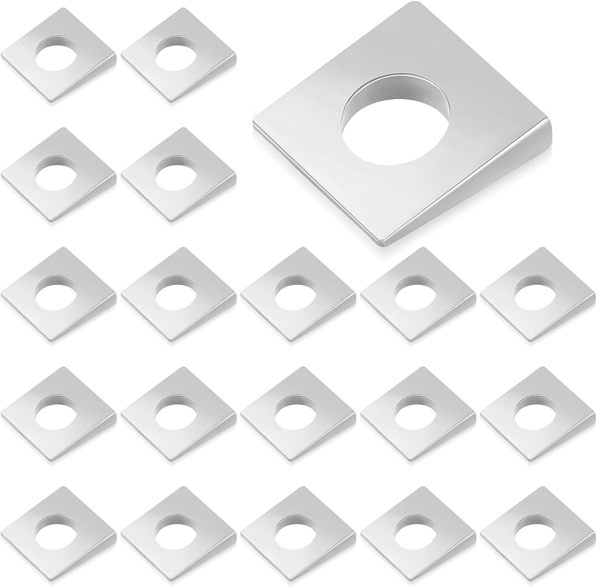 Blulu 20 Pcs 1/2" Square Beveled Washer | 1-1/8" x 1-1/8" Wedge Washers Metal Shims for Leveling,Carbon Steel Galvanized 2mm to 6.6mm Thick for Shim Leveling