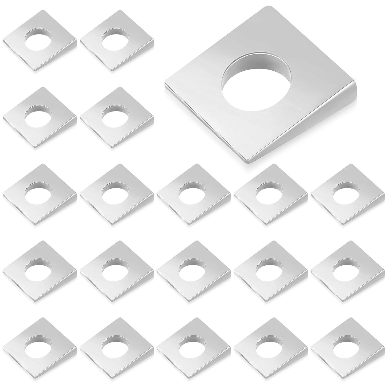 Blulu 20 Pcs 1/2 Square Beveled Washer, 1-1/8 x 1-1/8 Wedge Washers Carbon Steel Galvanized 2mm to 6.6mm Thick for Shim Leveling