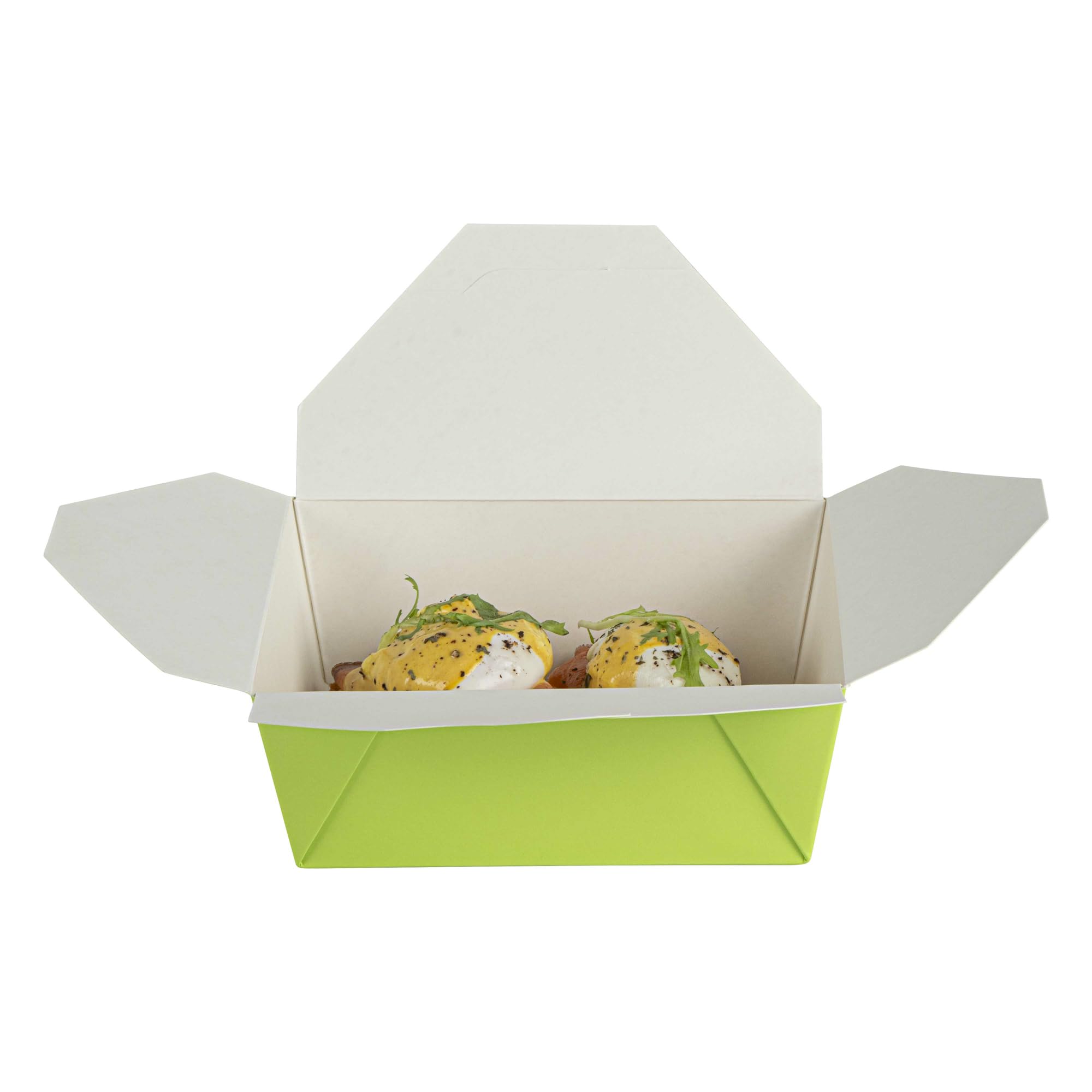Restaurantware Bio Tek - Cajas para llevar de 1,275.7 g, 50 loncheras para llevar, con cierre de pestañas, resistentes al calor, de papel verde, desechables, a prueba de grasa, para alimentos fríos y