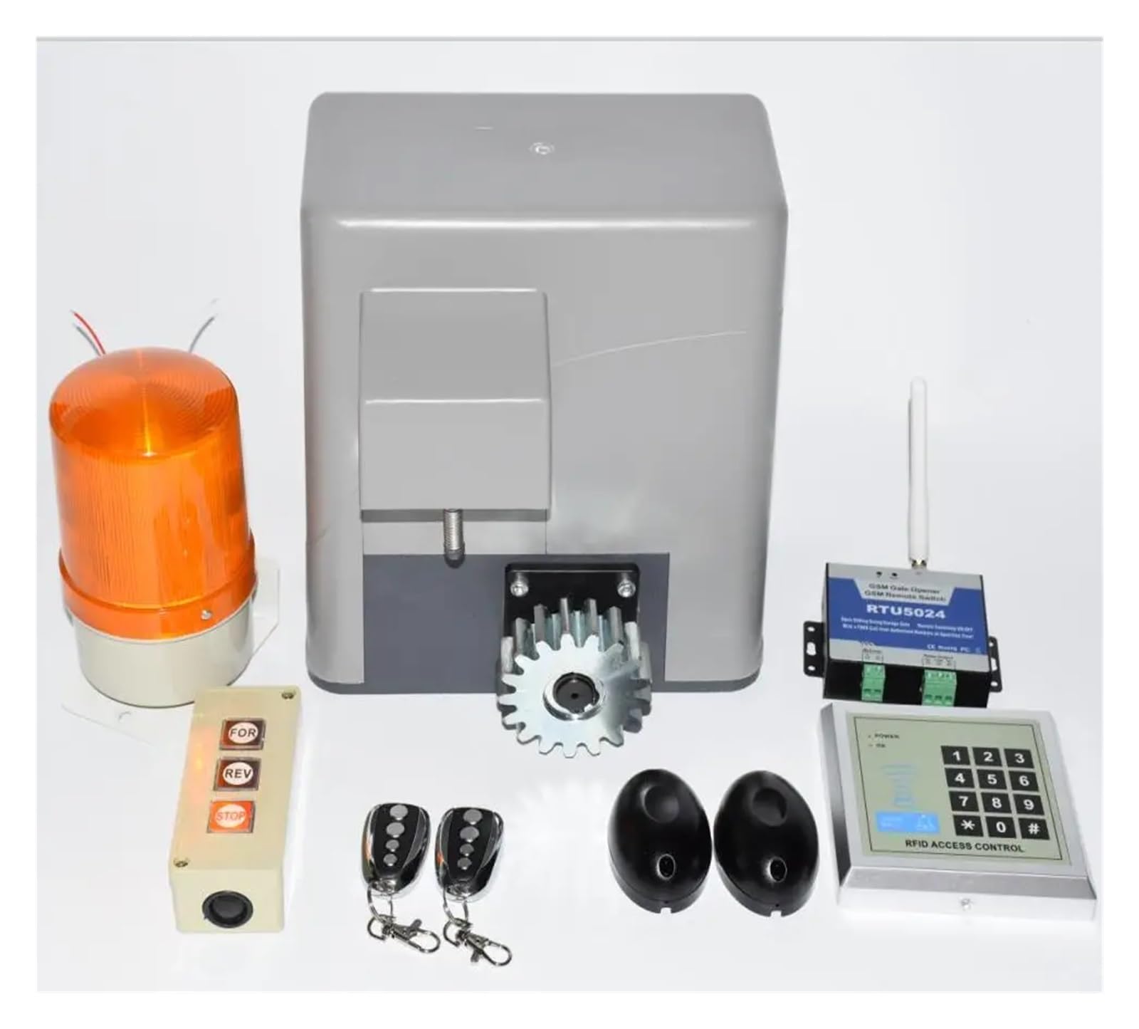 Abridor automático de puertas, Motor eléctrico automático for abrir puertas corredizas, 600 kg, 4 mandos, bastidores de 5 m/6 m, 1 teclado, 1 lámpara y 1 sensor para familias numerosas, comunidades pe