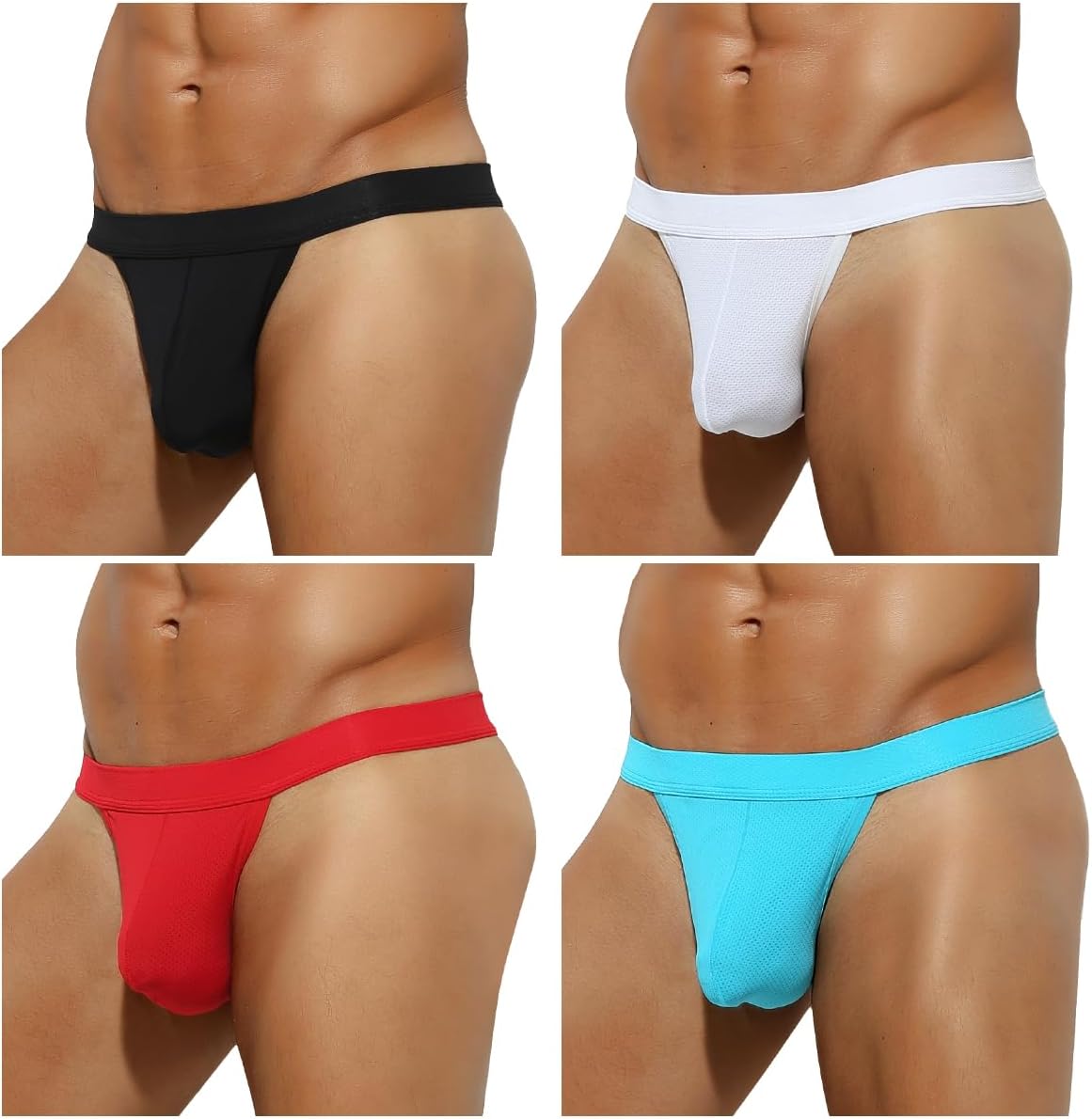Casey Kevin Men's Sexy Breathable Mesh G-Strings Thong Bulge Pouch Tagless Underwear,4 Pack-Mutilcolor