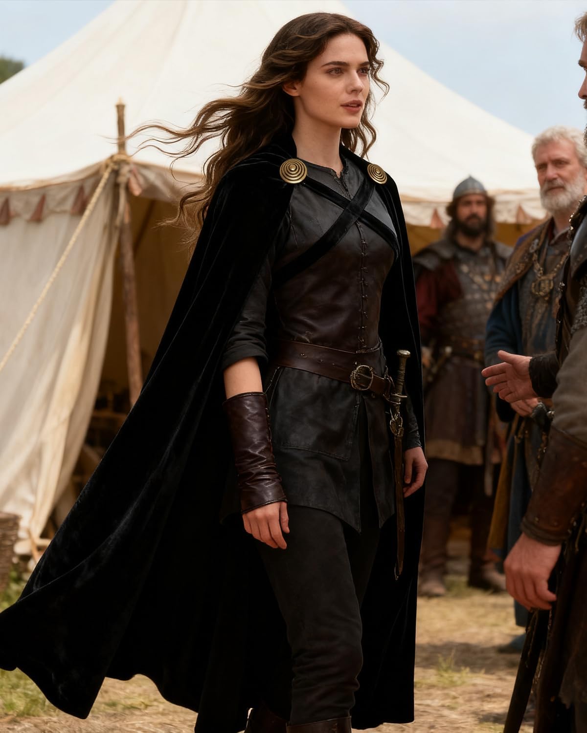 L'VOW Medieval Black Cape Viking Cape Renaissance Cloak with Brooches for Women Men Halloween Cosplay - Image 3