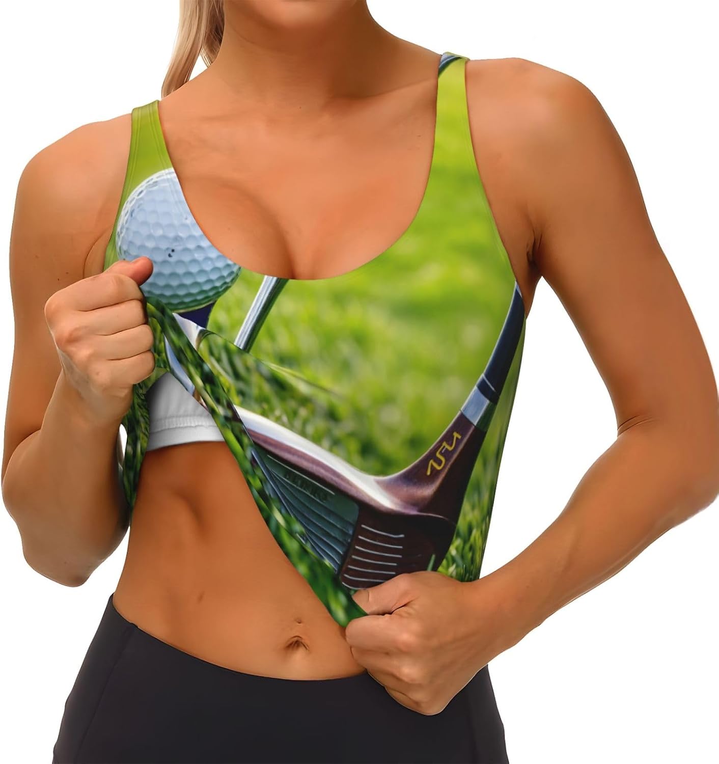 Golf Court Print High Impact Sports Bras,Longline Sports Bra,Perfect For Yoga,Running And Gym Workouts