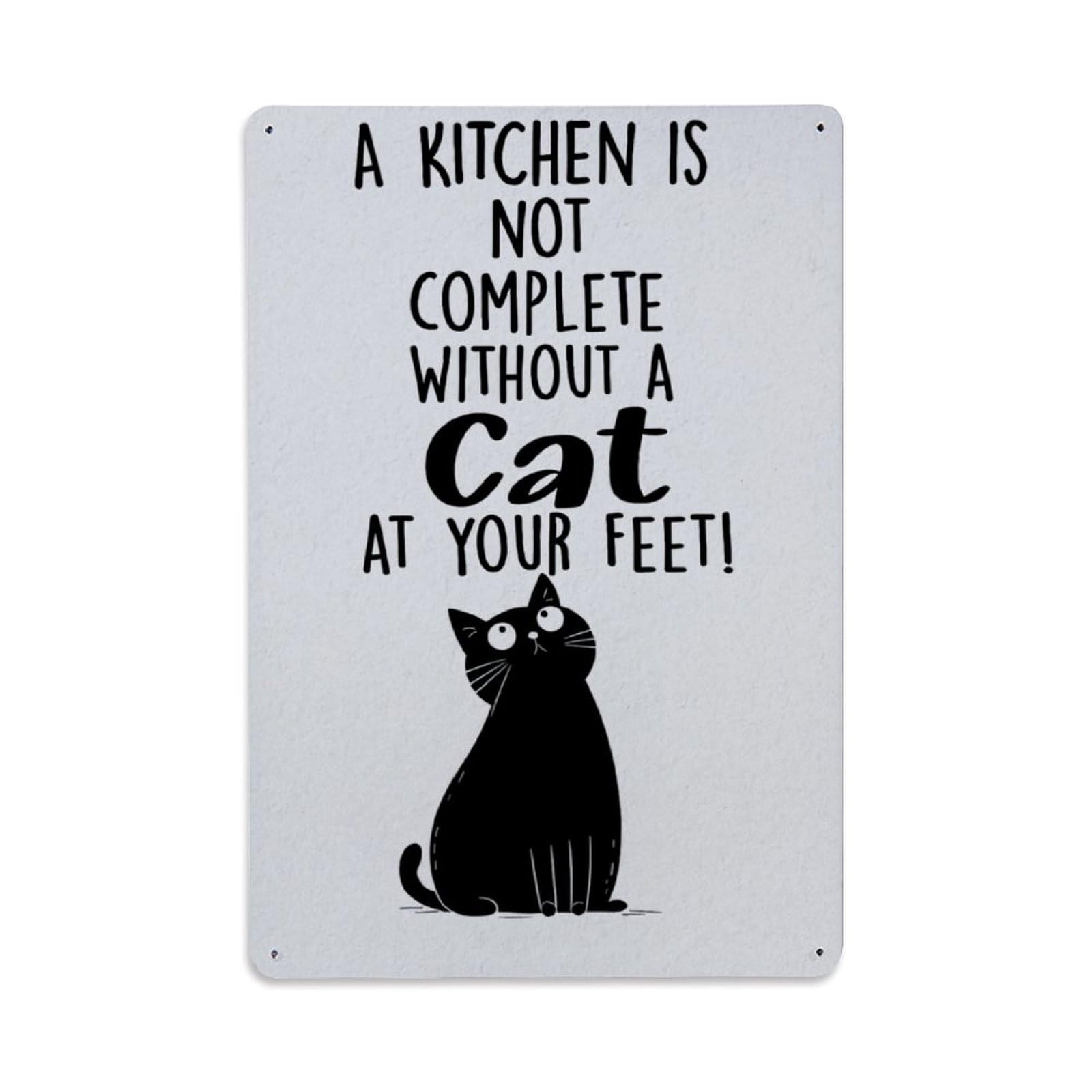 Black Cat Kitchen Quote Print Tin Sign Metal Poster Vintage Metal Signs for Home Man Cave Bar Cafe Kitchen laundry room Wall Decorations Gift 8x12Inch