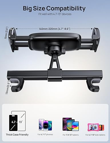 Miniatura 5 de Aomiker Soporte universal para tablet para reposacabezas de automóvil, 4 a 12.9 pulgadas, soporte universal para iPad para asiento trasero,