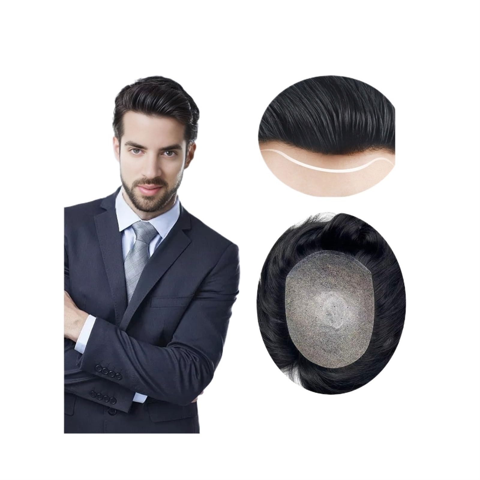 FAXIOAWA Sistema de Unidades de Cabello para Hombre Toupee Piezas de Cabello Natural Sistema de reemplazo de Cabello Humano, Sistemas de Cabello Real para Hombres (Color: Schwarz, tamaño: 13 * 18)