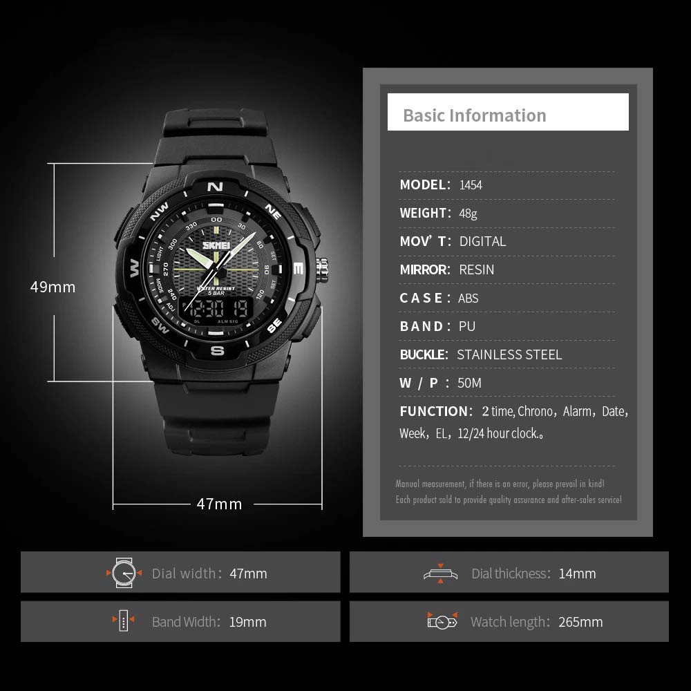 MASTOP Reloj de cuarzo de doble pantalla para hombre, a prueba de golpes e impermeable, con pantalla LED, reloj deportivo al aire libre
