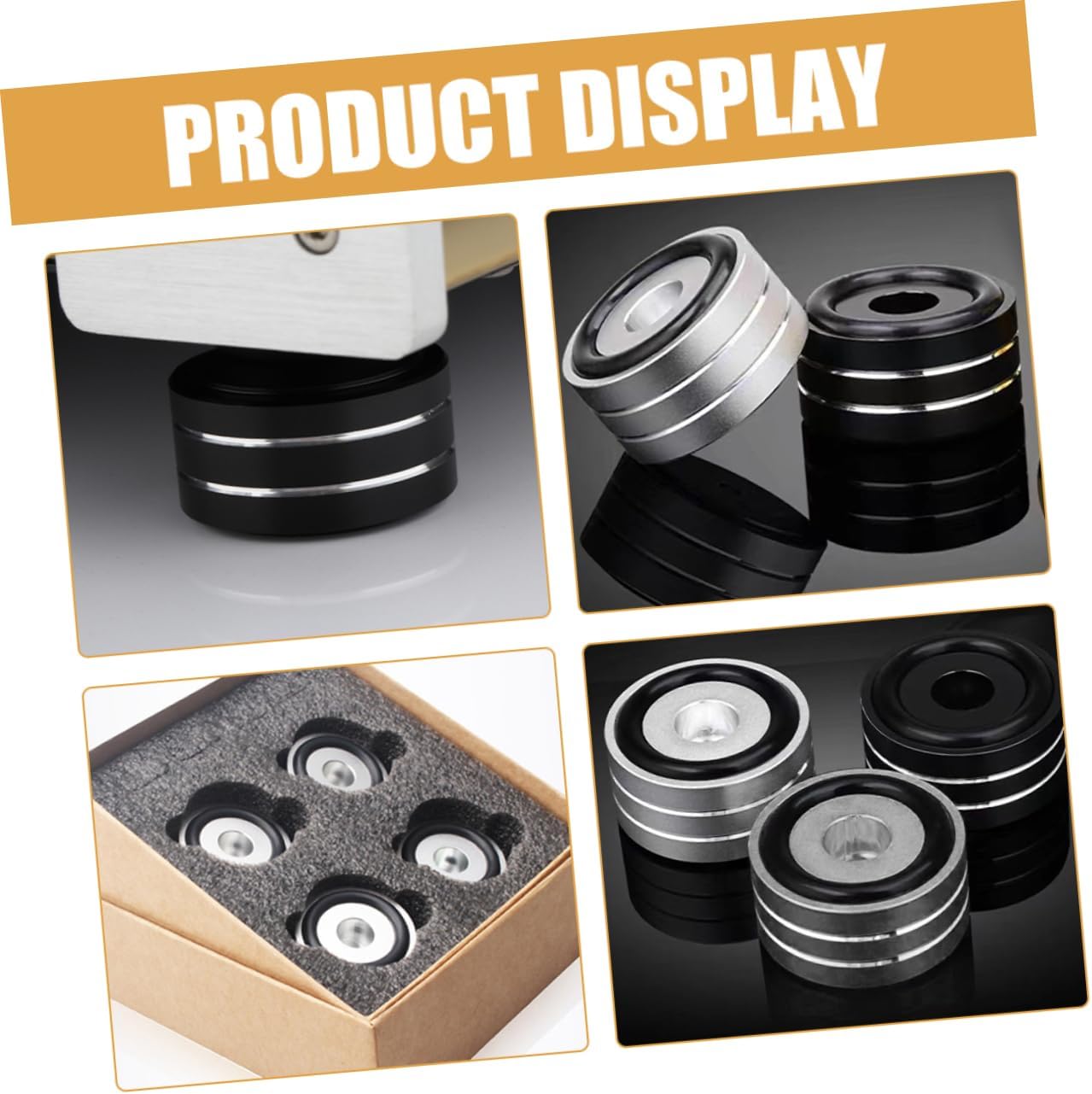 Homoyoyo 4pcs Slip Vibration Isolation Feet Pads for Speakers and Amplifiers Aluminum Alloy Rubber Rings Shock Absorption and Stability for Home Audio Systems