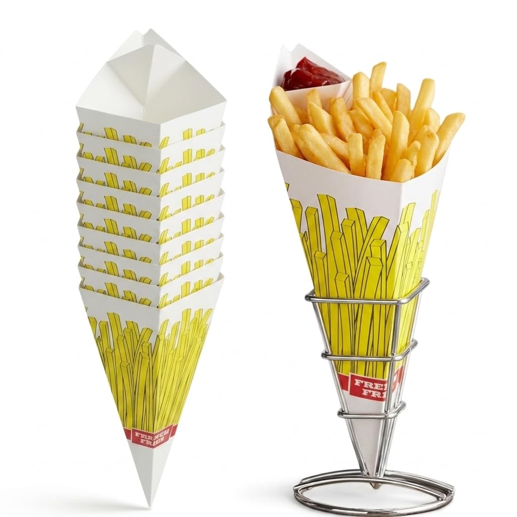 Square French Fries Cardboard Fry Cone by Glownary – Large, Pack of 500, Model 760conefry15