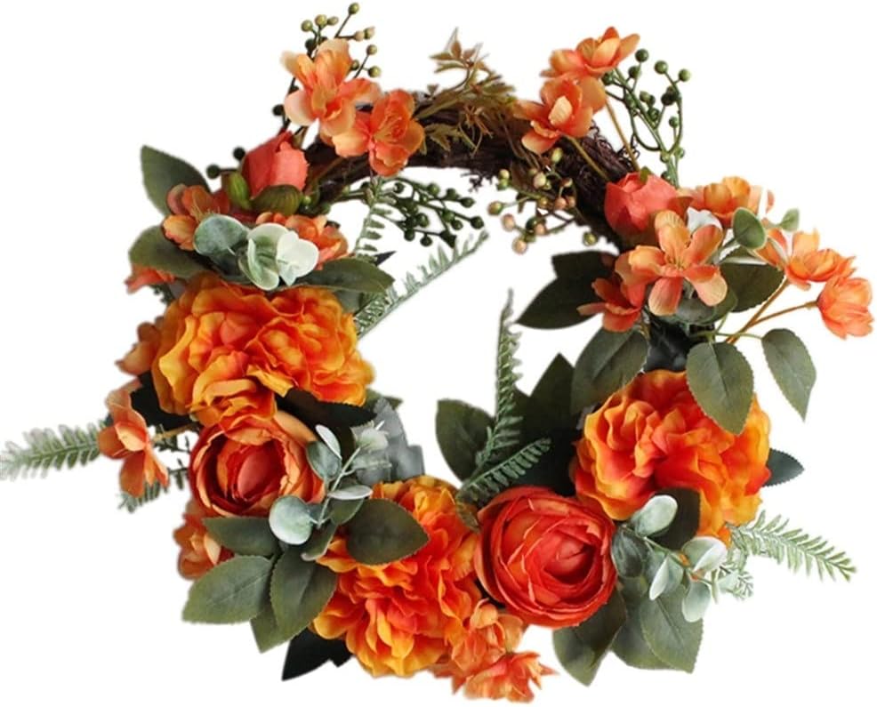 Peony Wreath Flower Wreaths for Front Door Peonies with Green Leaves Spring for Halloween Christmas Wedding Wall(E)