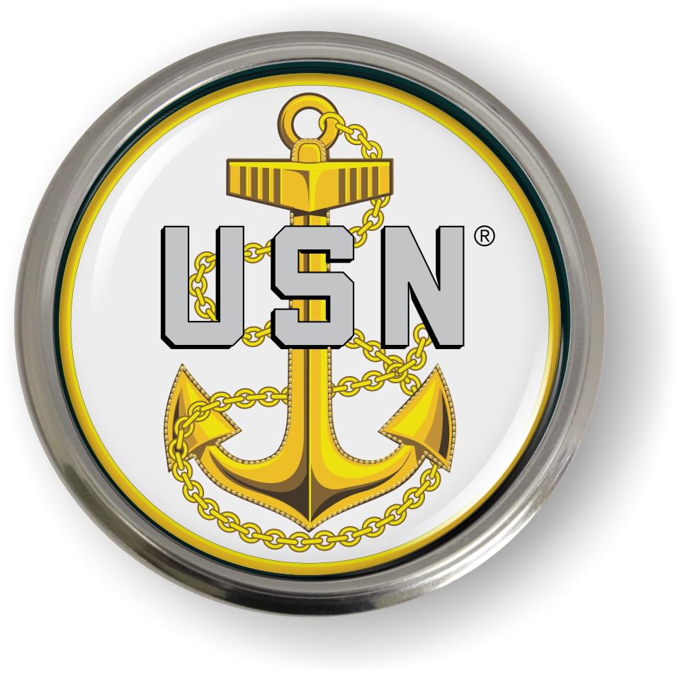 Image of United States Navy Chief Fouled Anchor USN CAR Emblem Badge Aluminum Bezel | Officially Licensed US Navy Product, 3D Domed, Sticker, Semi-Flexible, made by BestLicensePlateFrames