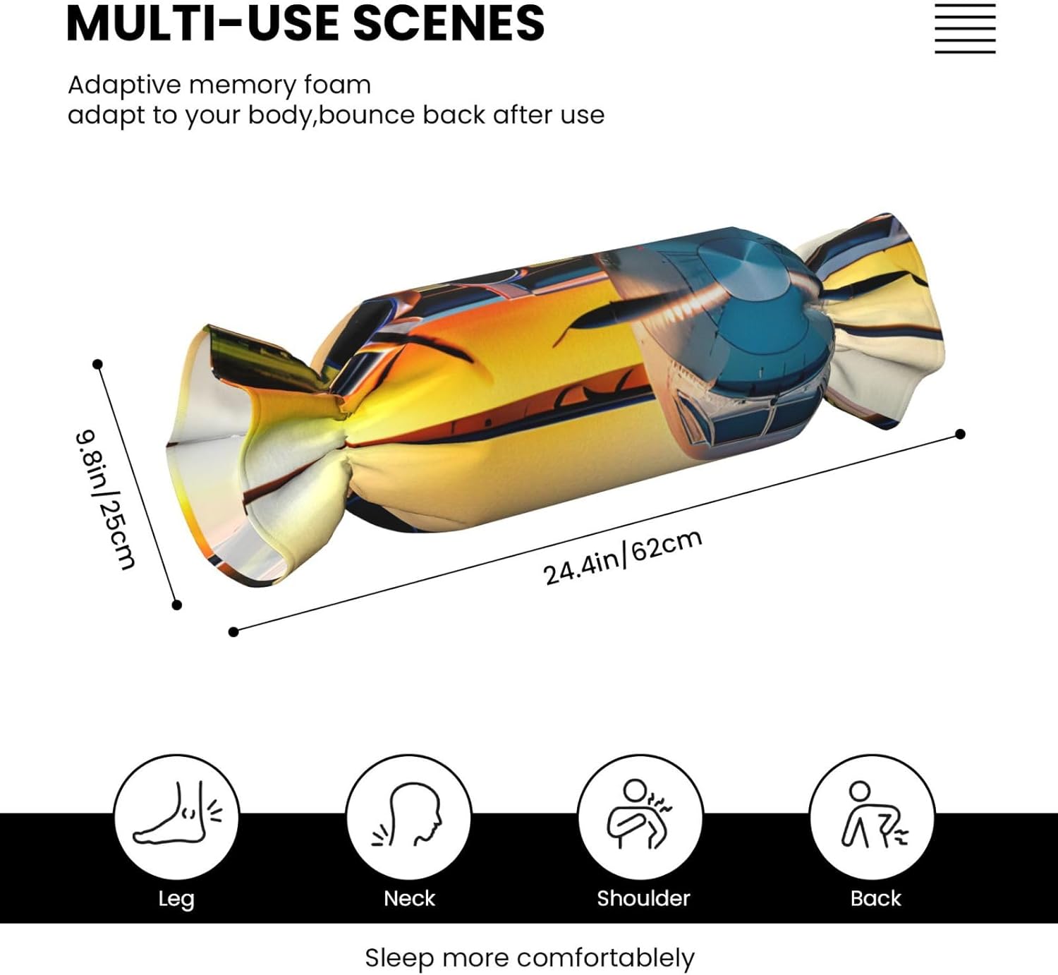 Aircraft Plane at Sunsets Print Candy Cylindrical Eco-Friendly Pillow Soft Velvet Living Room Bedroom Travel Decor