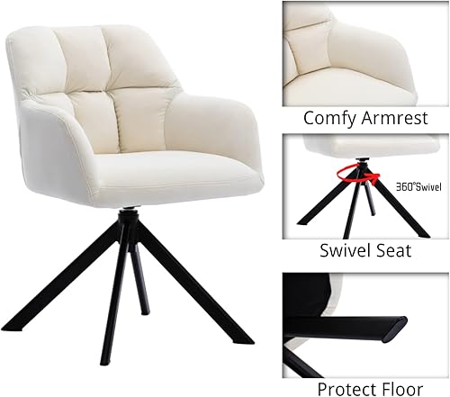 Miniatura 3 de Lei Yu Shunzhi Cómoda silla giratoria de escritorio con acento de terciopelo sin ruedas, tarea de computadora con brazo de respaldo medio para